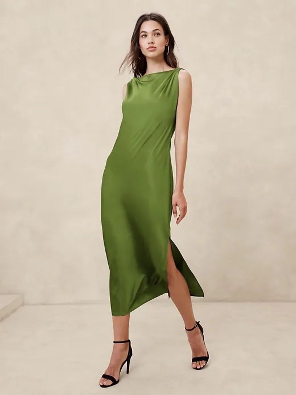 Banana Republic Satin Twist-Shoulder Maxi Dress